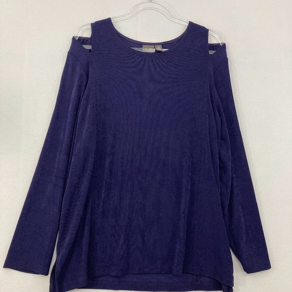 Chico's Travelers size 3/XL Purple Slinky Knit Col Shoulder Long Sleeve Top